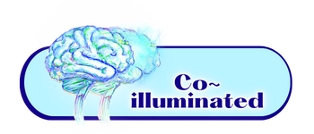 A button that has the Co-illuminated logog of two aqua blue brains lighting up with crackling energy sparking between them